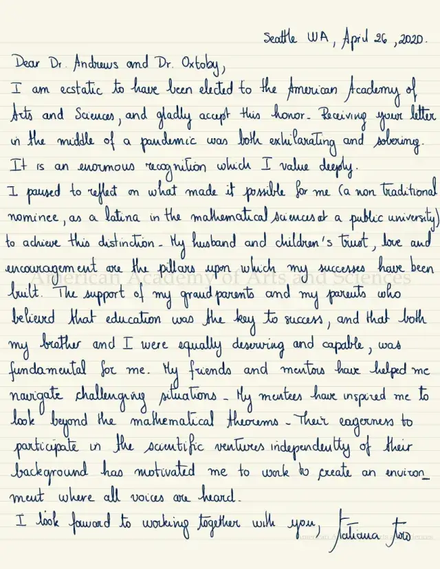 Letter from Tatiana Toro