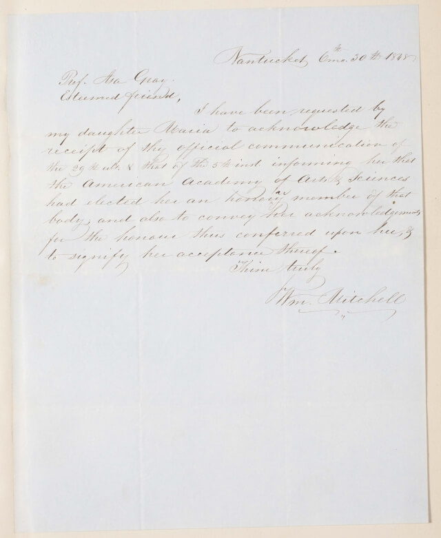 Maria Mitchell Acceptance Letter, 1848