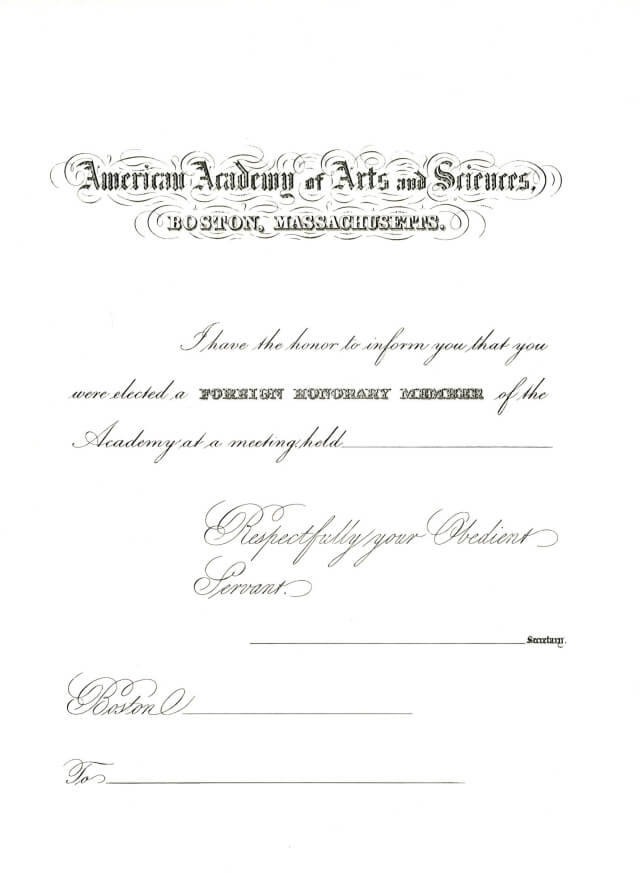 Certificate for FHMS, ca. 1870