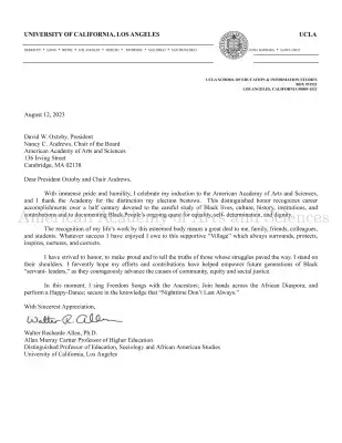 Typewritten letter of acceptance from Walter R. Allen, August 12, 2023