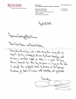Handwritten letter from Derrick Darby, April 25, 2023