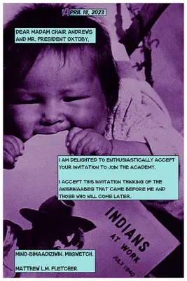 Historic photograph of an infant chewing on a pamphlet, with titles in comic book style text blocks