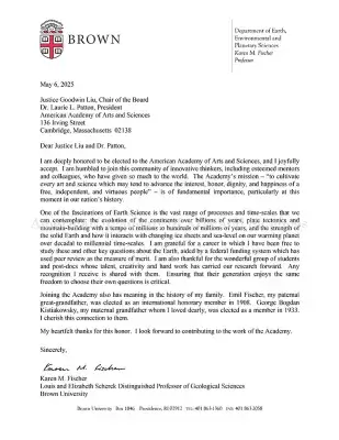 Letter of acceptance from Karen Fischer: black text on white paper