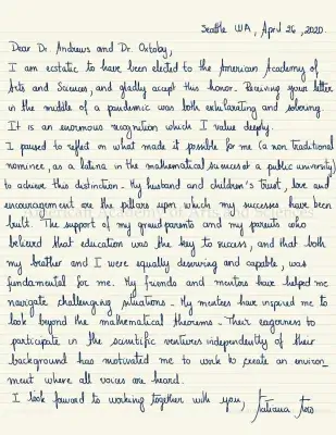 Letter from Tatiana Toro