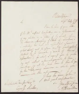 Acceptance letter from Alexander Hamilton, 1791