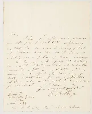 Acceptance letter from Charles Babbage, 1832