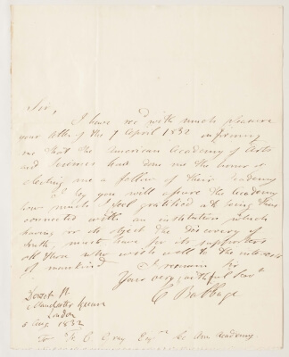 Acceptance letter from Charles Babbage, 1832