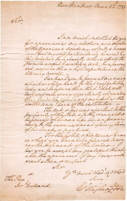 Acceptance letter from George Washington, 1781