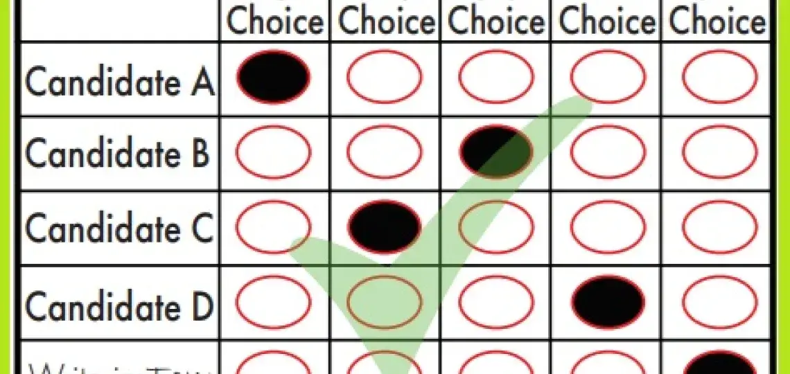 Sample Ranked Choice Voting Ballot from Alaska Voter Education Materials