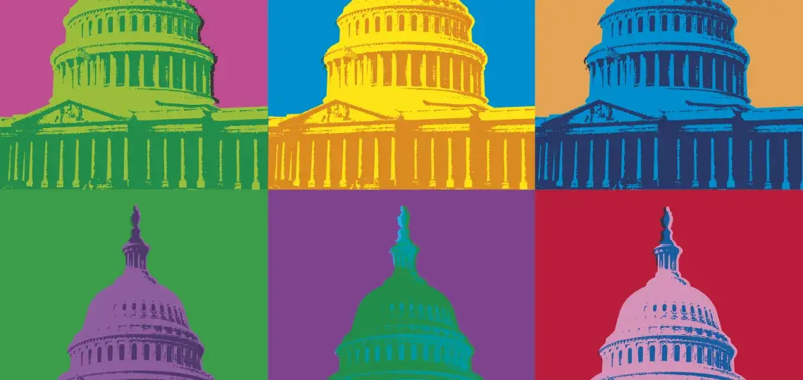 Six colorful images of the Capitol building. 