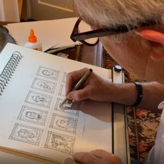 John Lithgow working on an illustration for his book "A Confederacy of Dumptys."