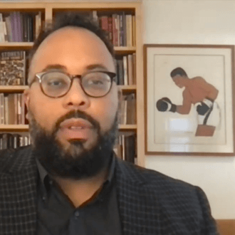 Image of Kevin Young with Muhammad Ali Graphic in the Background