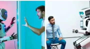 Prompt: A robot testing a human if the human is a real human.