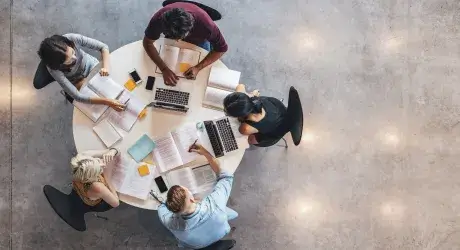 students around a table