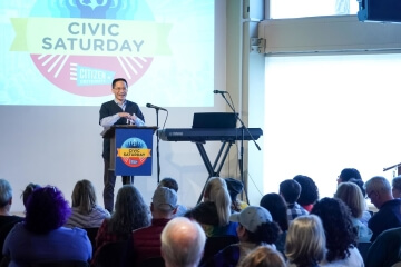 Eric Liu speaks at a Civic Saturday event
