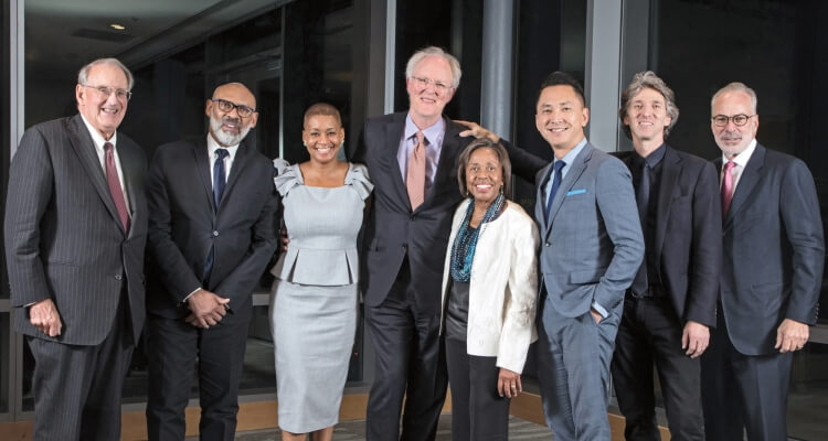 Speakers at the Celebration of the Arts and Humanities: Richard Powell, Jacqueline Stewart, John Lithgow,  Tania León, Viet Thanh Nguyen, Damian Woetzel, and Robert Millard