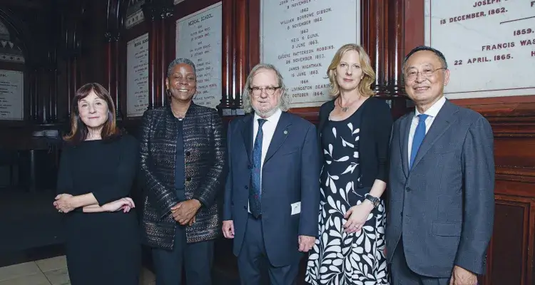 2017 Induction Ceremony Class speakers: Jane Mayer, Ursula M. Burns, James P. Allison, Heather K. Gerken, and Gerald Chan