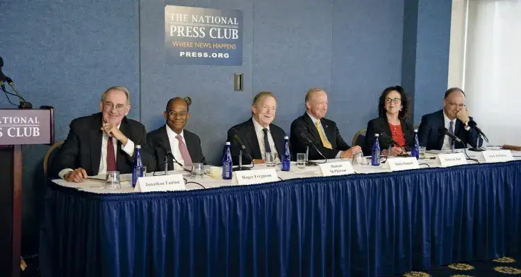 Jonathan Fanton, Roger Ferguson, Jr., Michael McPherson, Mitchell Daniels, Deborah Ball, and John DeGioia