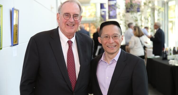 Academy President Jonathan Fanton with Eric Liu, cochair of the Commission on the Practice of Democratic Citizenship