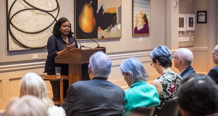 Annette Gordon-Reed addresses Academy members at a reception in NYC