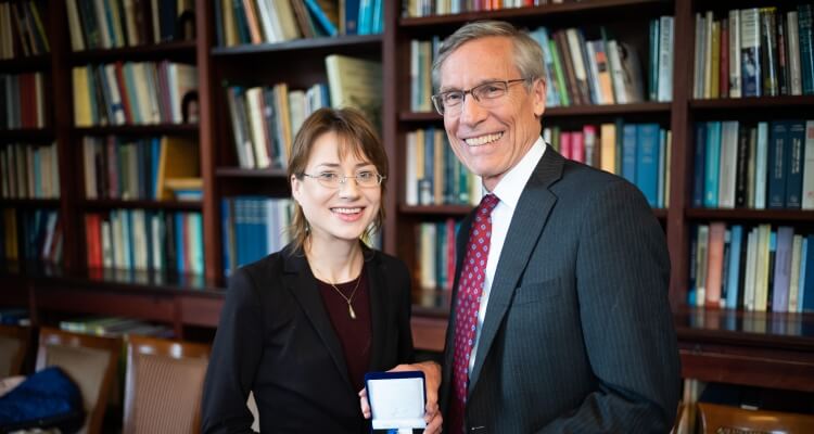 Jenny Bulstrode receives the 2018 Sarton Prize for History of Science, presented by Academy President David W. Oxtoby