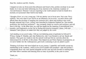 Typewritten letter from Glenn Close, April 28, 2022