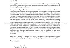 Typewritten letter from Donatella della Porta, May 19, 2022