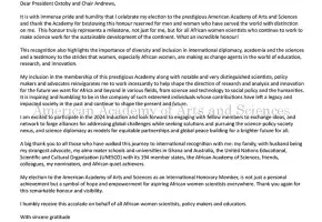 Typewritten letter from Peggy Oti-Boateng