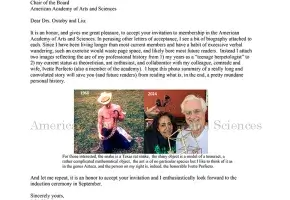 Typewritten letter with two color photographs of author and his wife, from John Vandermeer