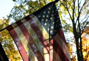 American Flag Outside with Tree