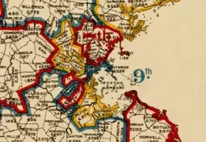Congressional map for Eastern Massachusetts using 1900 census information. 