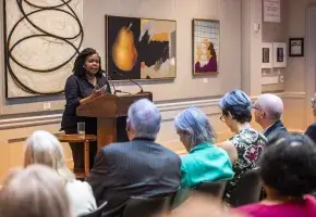 Annette Gordon-Reed addresses Academy members at a reception in NYC