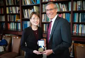 Jenny Bulstrode receives the 2018 Sarton Prize for History of Science, presented by Academy President David W. Oxtoby