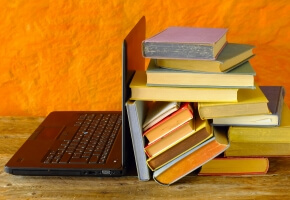 Laptop Books Orange Background