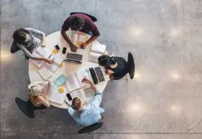 students around a table