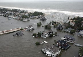 An aerial view of the damage caused by Hurricane Sandy to the New Jersey coast taken during a search and rescue mission. 
