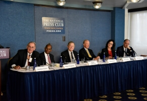 Members of the Commission on the Future of Undergraduate Education unveil the final report during a press conference in Washington, D.C.