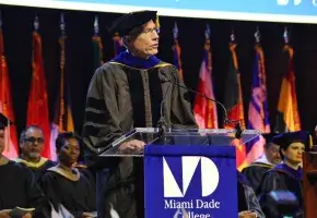 Academy President David Oxtoby speaks at the 2019 Miami Dade College Commencement Ceremony