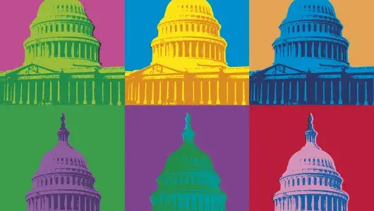 Six colorful images of the Capitol building. 