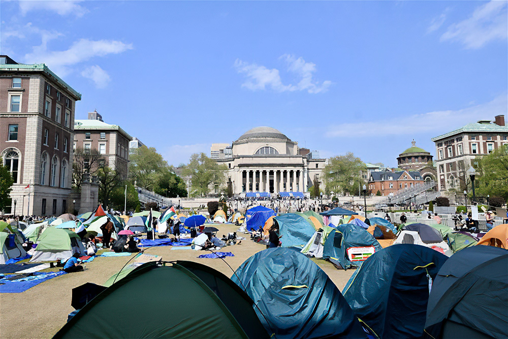 Dozens of students set up tents at Columbia University to express support for the Palestinian people.  